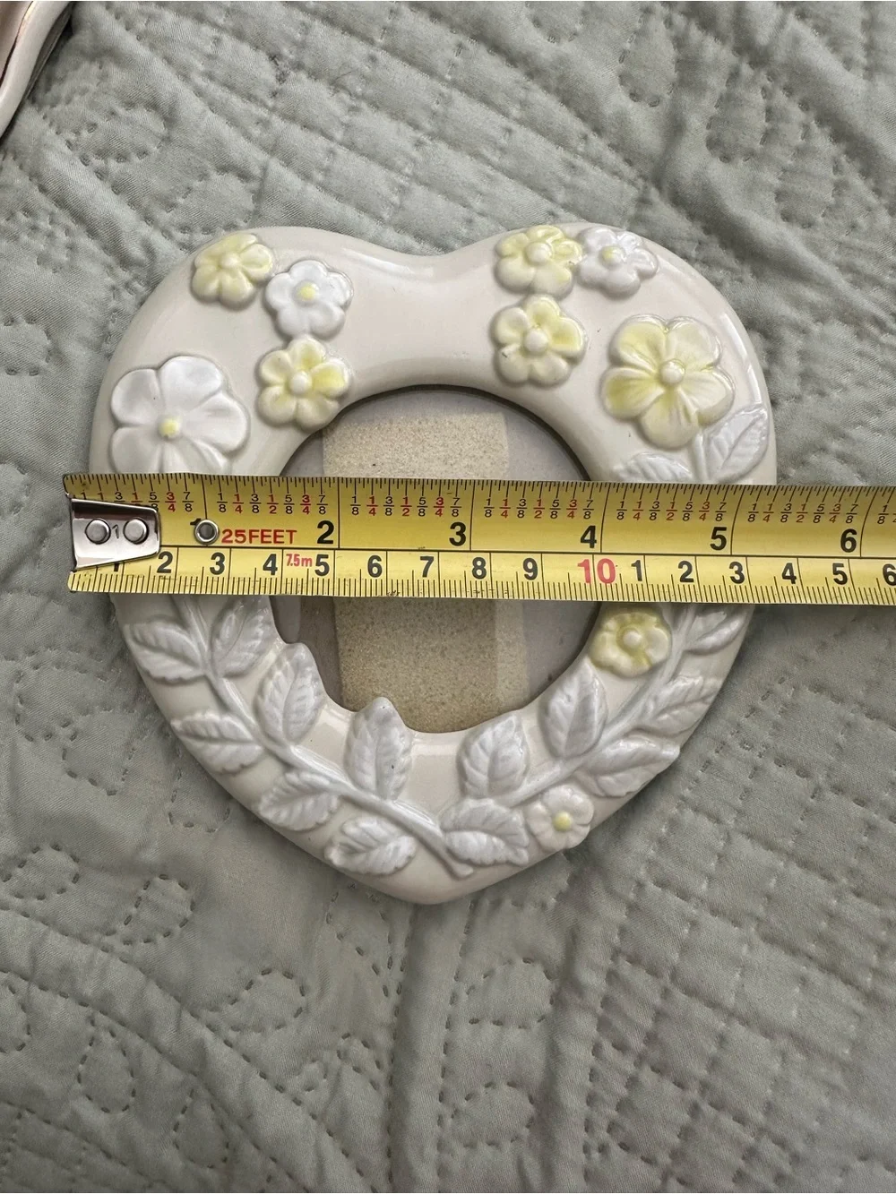 Ceramic Heart Photo Frame with Yellow Floral Accents Holds 2 x 2 Photo